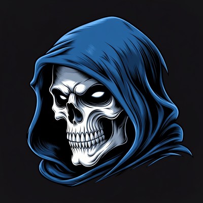 Blue Hooded Skull Illustration