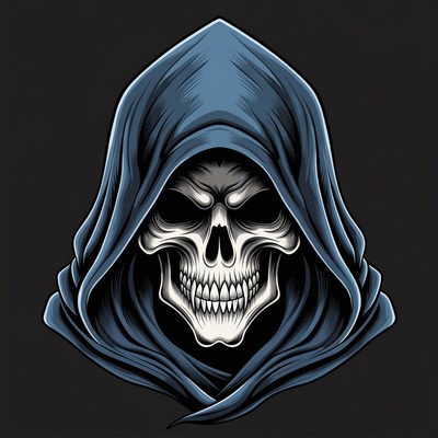 Blue Hooded Skull Illustration