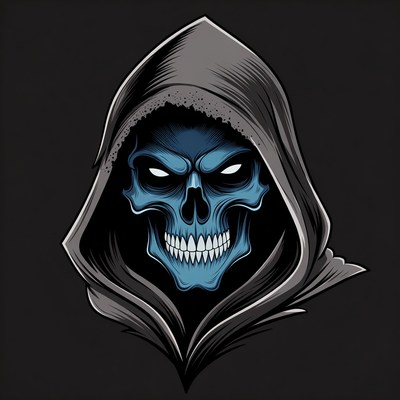 Blue Skull in Hood Illustration