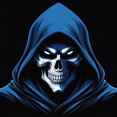 Blue Hooded Skull Illustration