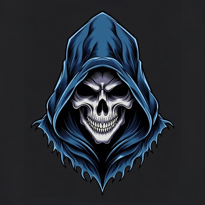 Skull in Blue Hood Illustration