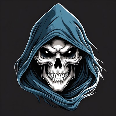 Blue Hooded Skull Illustration