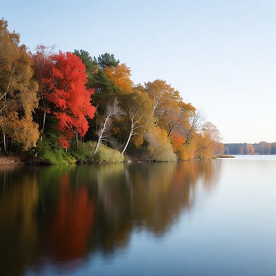 Autumn Trees Reflecting in Lake