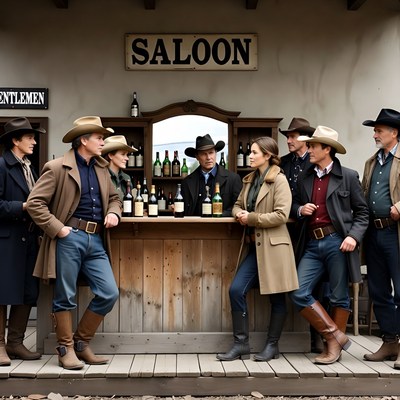 Cowboys and Woman at Saloon Bar