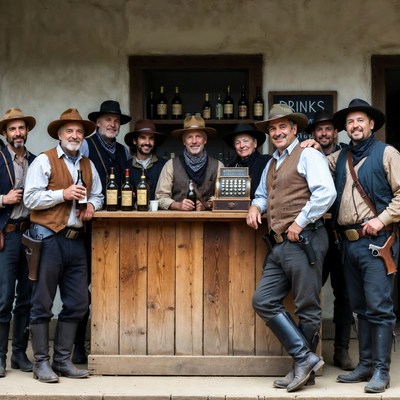 Cowboys at saloon bar