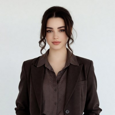 Woman in brown blazer suit