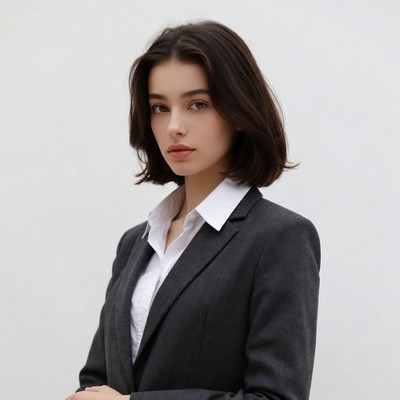 Young woman in gray suit jacket