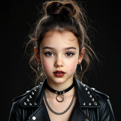 Girl in studded leather jacket