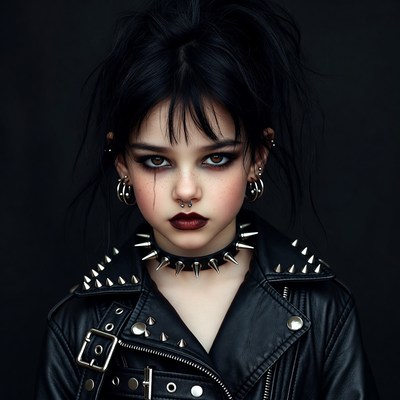 Goth girl in spiked leather jacket