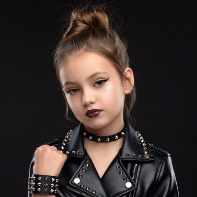 Girl in studded leather jacket