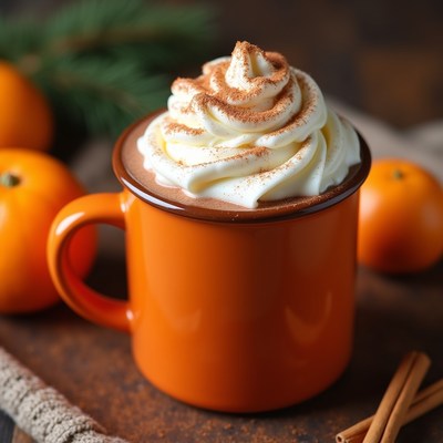 Hot Chocolate in Orange Mug with Whipped Cream