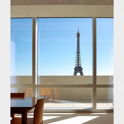 Eiffel Tower View from Modern Office Window