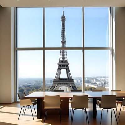 Eiffel Tower View from Modern Office