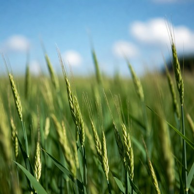 Green Wheat Field Blue Sky