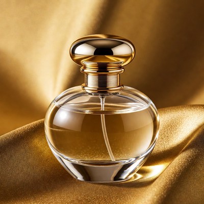 Luxury Perfume Bottle on Gold Fabric