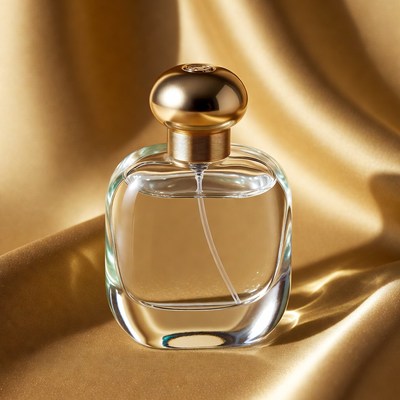 Perfume Bottle on Golden Fabric