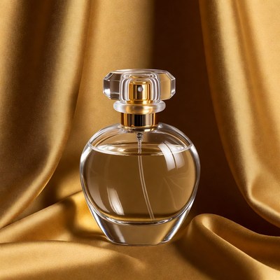 Perfume Bottle on Golden Drapery