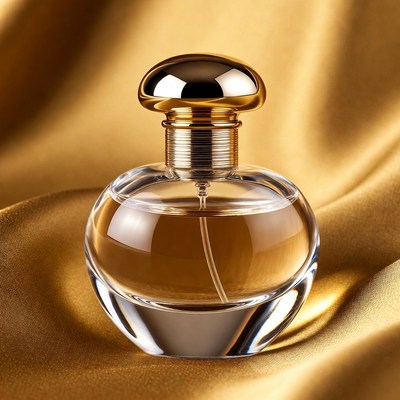 Luxury Perfume Bottle on Gold Fabric
