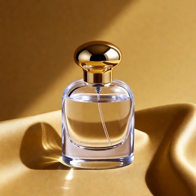 Luxury Perfume Bottle on Gold Fabric