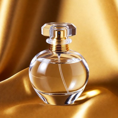 Perfume Bottle on Golden Fabric