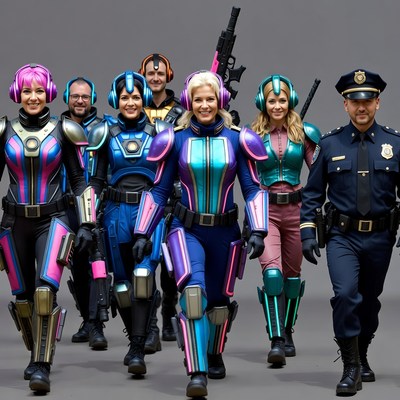 Group of women in colorful sci-fi armor