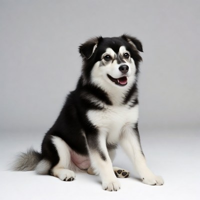 Black and white husky puppy sitting