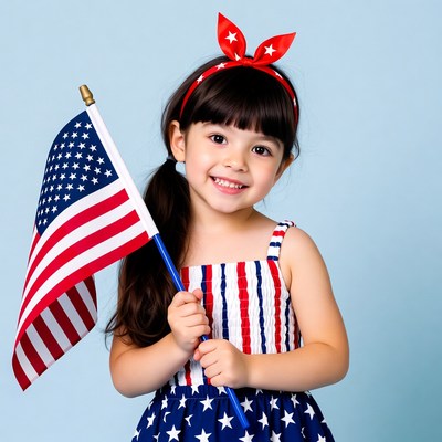 Asian girl holding American flag