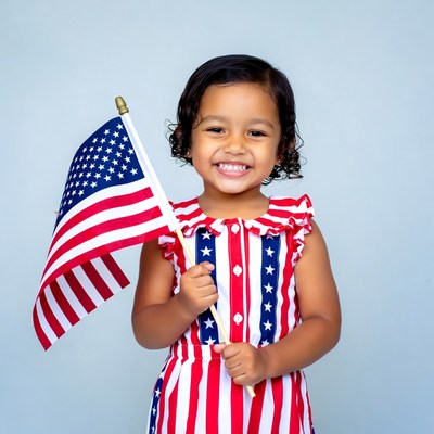 Little girl holding American flag