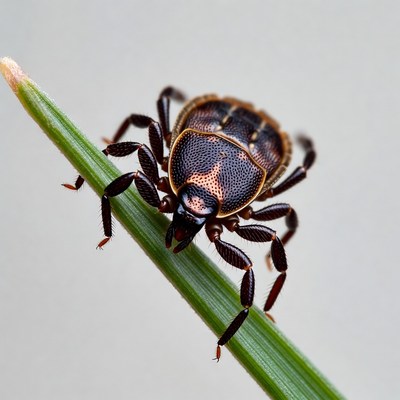 Brown Stink Bug on Grass Blade