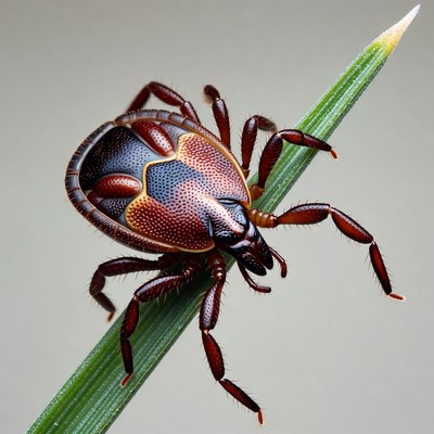 Tick on green grass blade