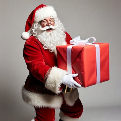 Santa Claus holding red gift box