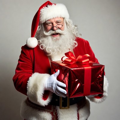Santa Claus holding red gift box