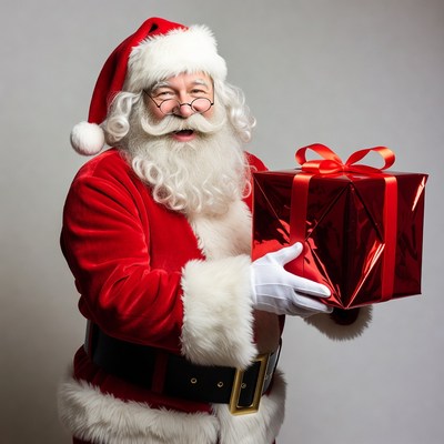 Santa Claus holding red gift box