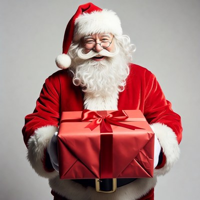 Santa Claus holding red gift box