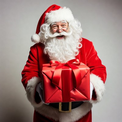 Santa Claus holding red gift box
