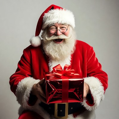 Santa Claus holding red gift