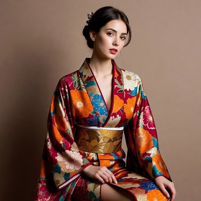 Asian woman in colorful kimono