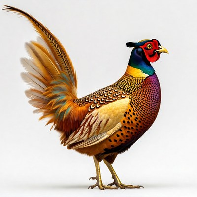 Colorful pheasant standing on white background