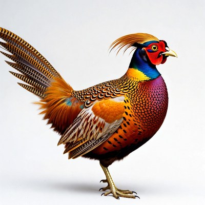 Colorful Peacock Standing on White Background