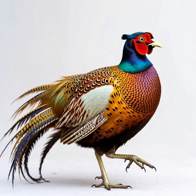 Colorful peacock standing on white background