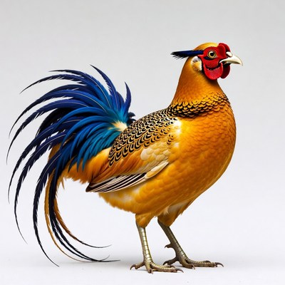 Golden Pheasant Standing on White Background