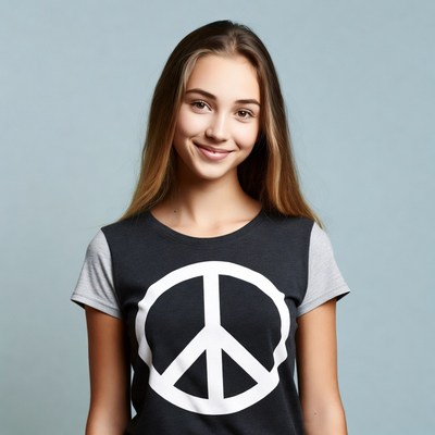 Teen girl in peace sign t-shirt