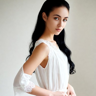 Woman in white lace dress