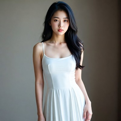 Asian woman in white slip dress