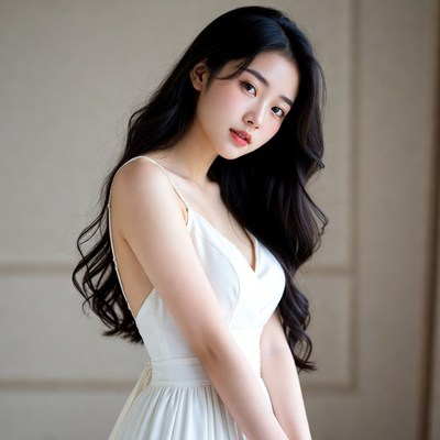 Asian woman in white dress