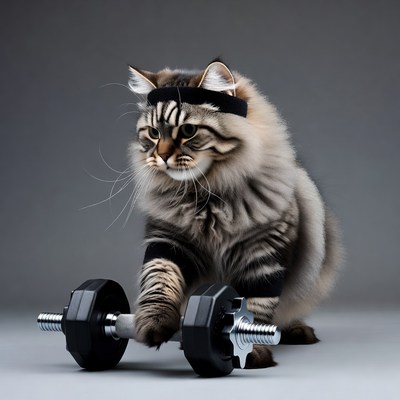 Siberian Cat Lifting Dumbbells