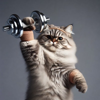 Cat lifting dumbbells