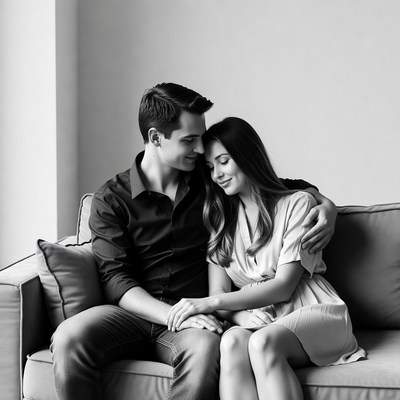 Couple embracing on couch
