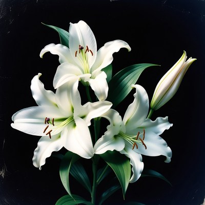 White Lilies on Black Background