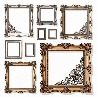 Assortment of ornate empty picture frames
